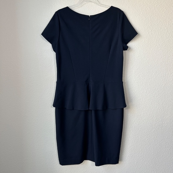 Lafayette 148 size 14 ponte knit peplum sheath dress navy short sleeve midi - Picture 6 of 11